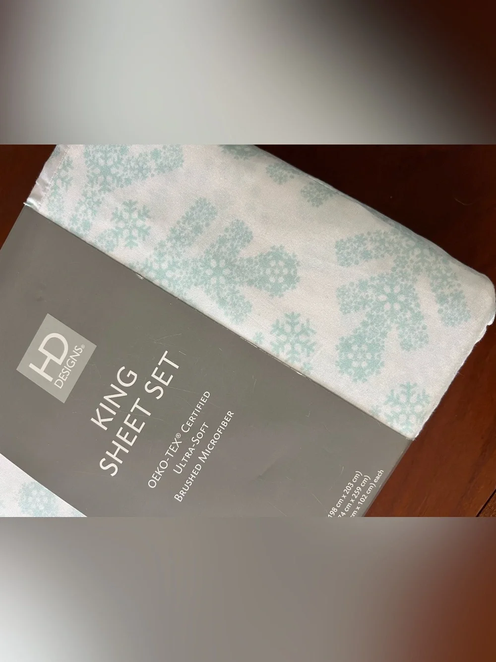 NEW HD Designs Soft Snowflake Print White & Light Blue King Size Sheet Set